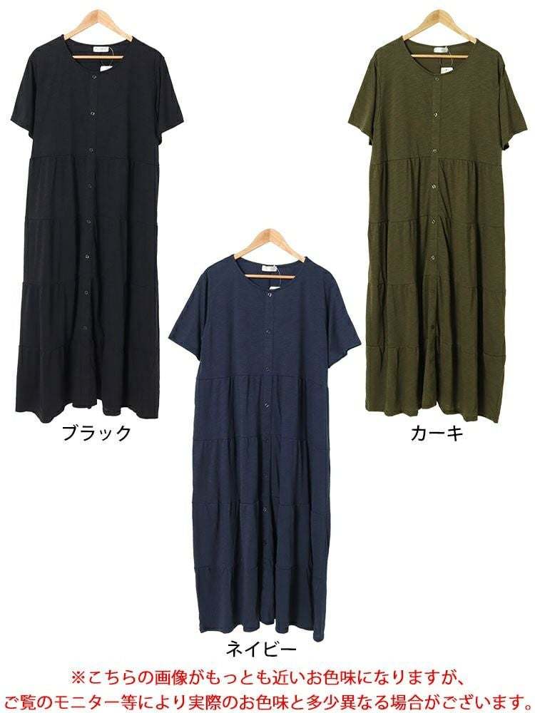 大きいサイズ レディース 前ボタンティアードマキシワンピース　cast-5544026