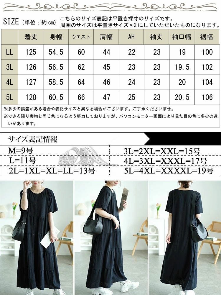 大きいサイズ レディース 前ボタンティアードマキシワンピース　cast-5544026