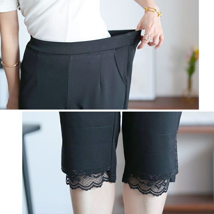 大きいサイズ レディース 裾レース五分丈パンツ　goldy-1526 【メール便可】