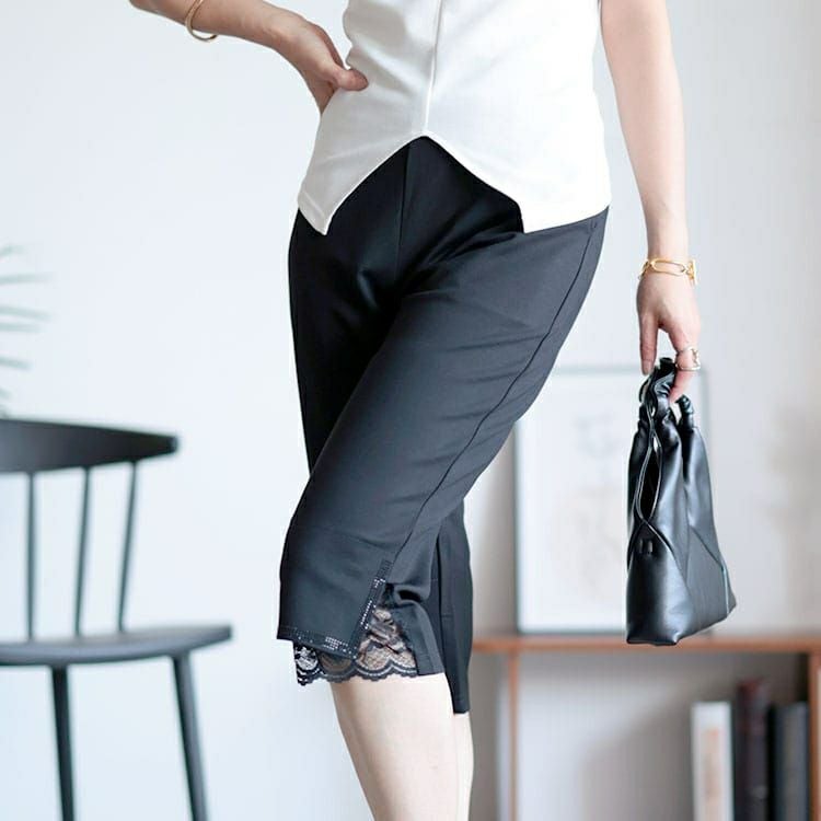 大きいサイズ レディース 裾レース五分丈パンツ　goldy-1526 【メール便可】