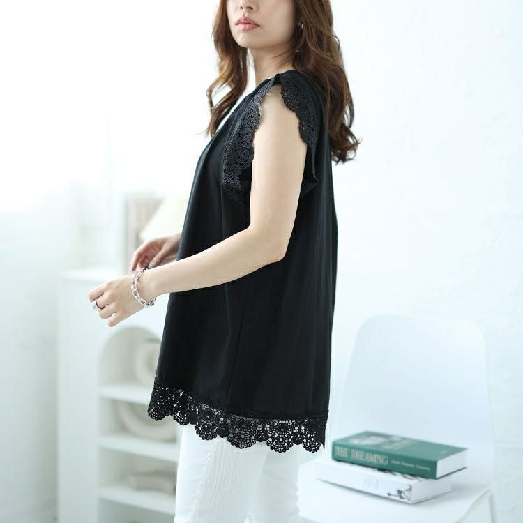 大きいサイズ レディース レース使いギャザープルオーバー　nh240350 【メール便可】