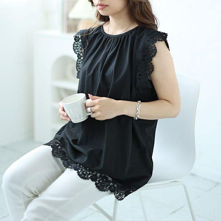 大きいサイズ レディース レース使いギャザープルオーバー　nh240350 【メール便可】