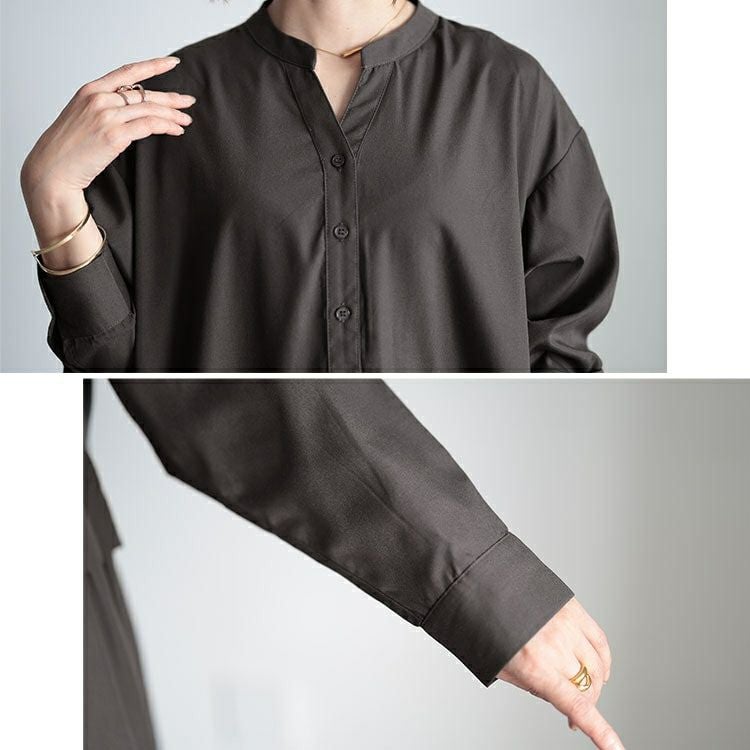 大きいサイズ レディース レイヤード風スキッパーネックフレアワンピース　fem-486