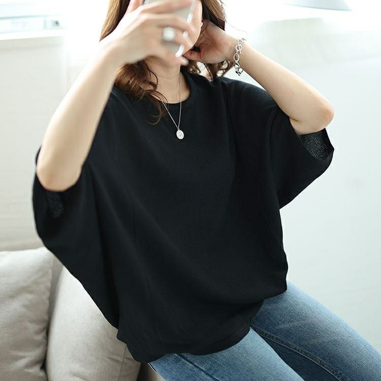 大きいサイズ レディース 変形スリーブワイドドルマンニット　nh240344