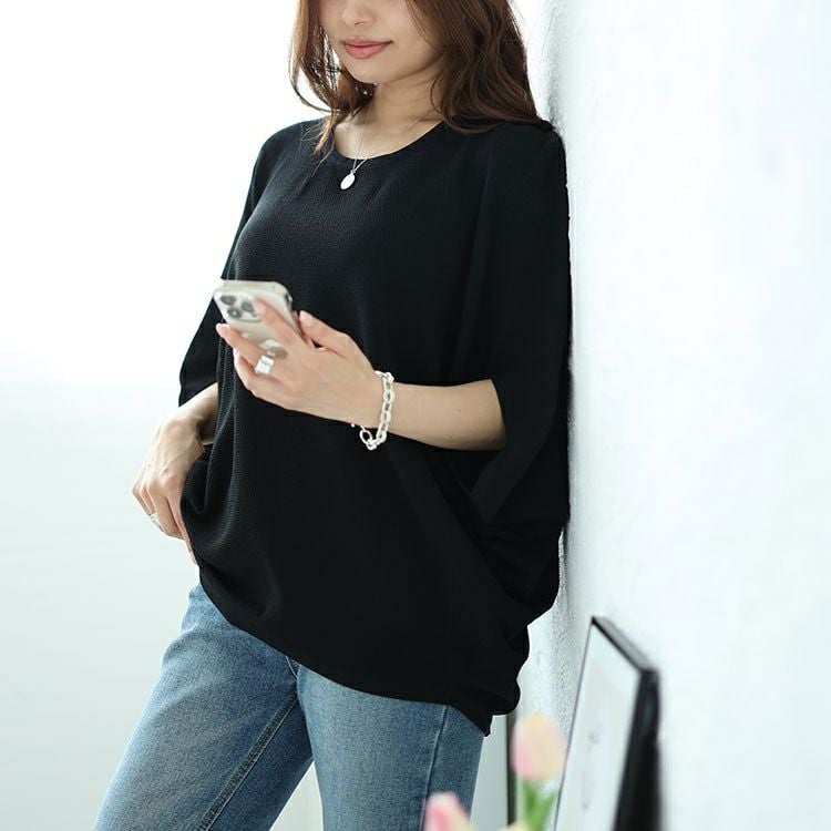 大きいサイズ レディース 変形スリーブワイドドルマンニット　nh240344