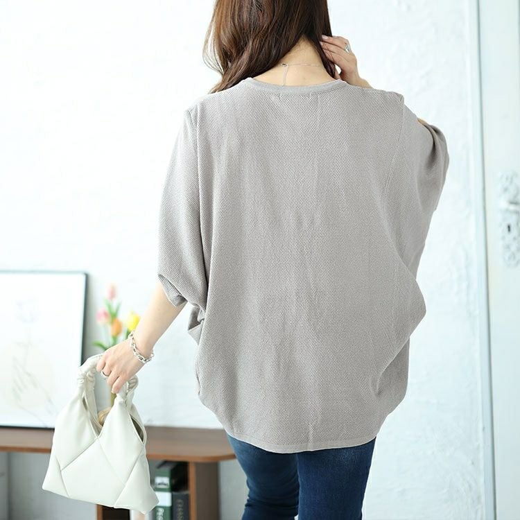 大きいサイズ レディース 変形スリーブワイドドルマンニット　nh240344