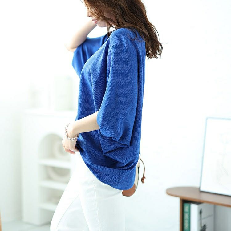 大きいサイズ レディース 変形スリーブワイドドルマンニット　nh240344