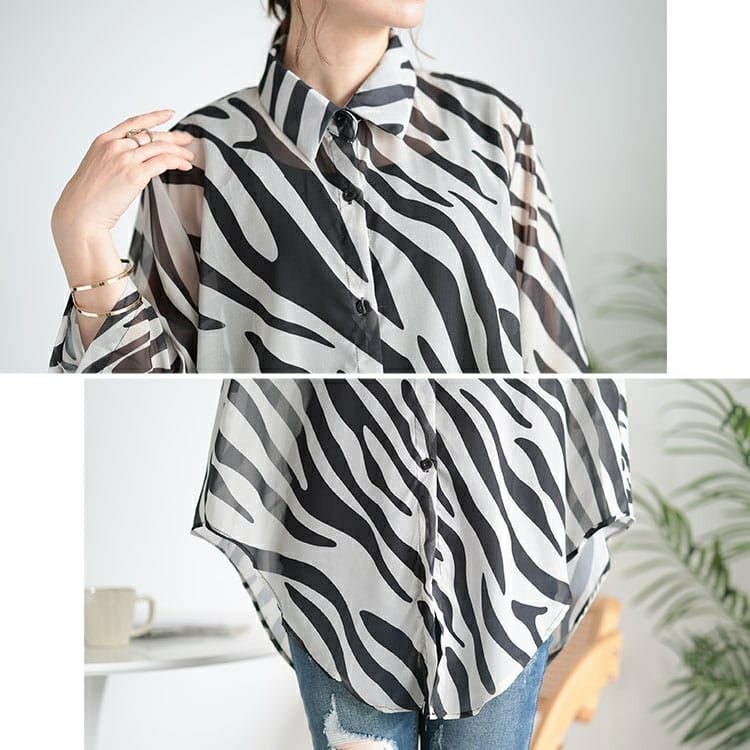 大きいサイズ レディース ゼブラ柄ワイドシアーシャツ　nh240356 【メール便可】