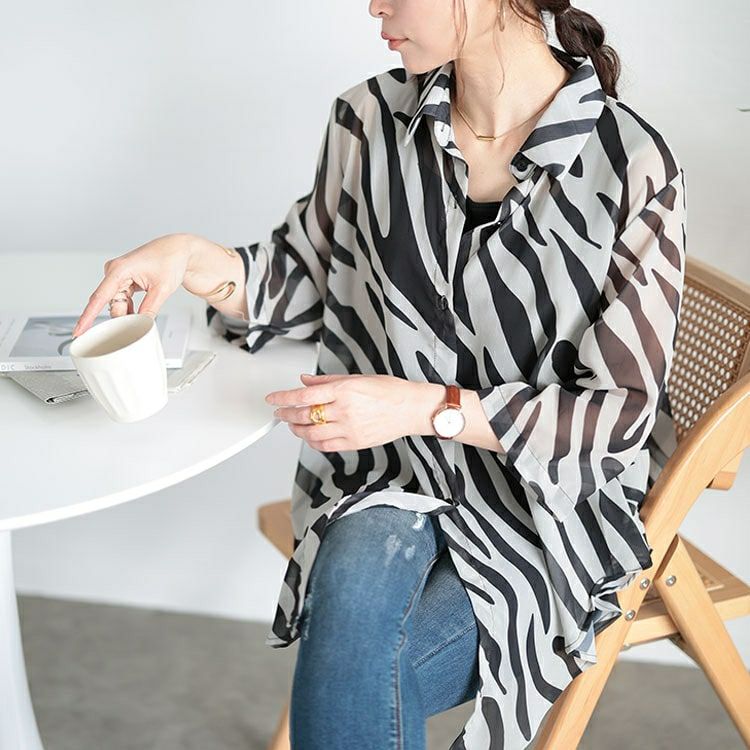 大きいサイズ レディース ゼブラ柄ワイドシアーシャツ　nh240356 【メール便可】