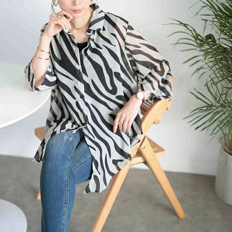 大きいサイズ レディース ゼブラ柄ワイドシアーシャツ　nh240356 【メール便可】