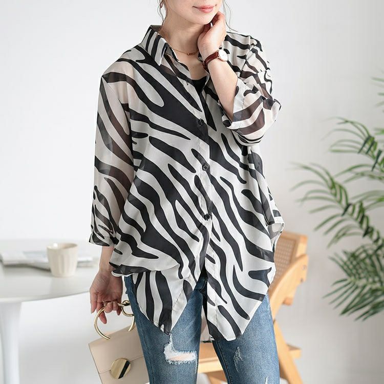 大きいサイズ レディース ゼブラ柄ワイドシアーシャツ　nh240356 【メール便可】
