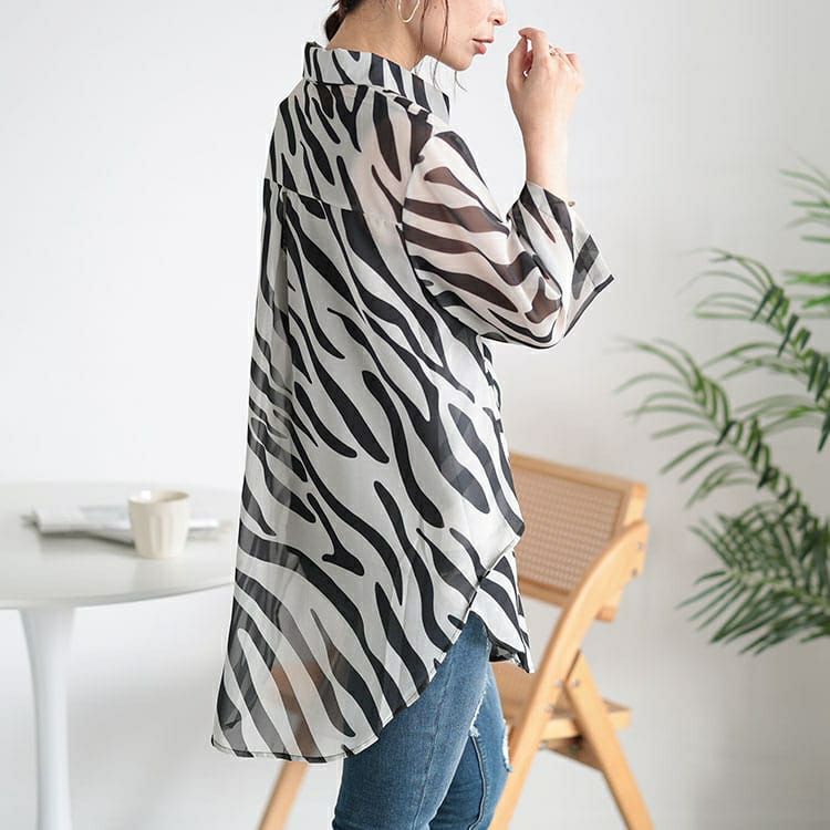 大きいサイズ レディース ゼブラ柄ワイドシアーシャツ　nh240356 【メール便可】