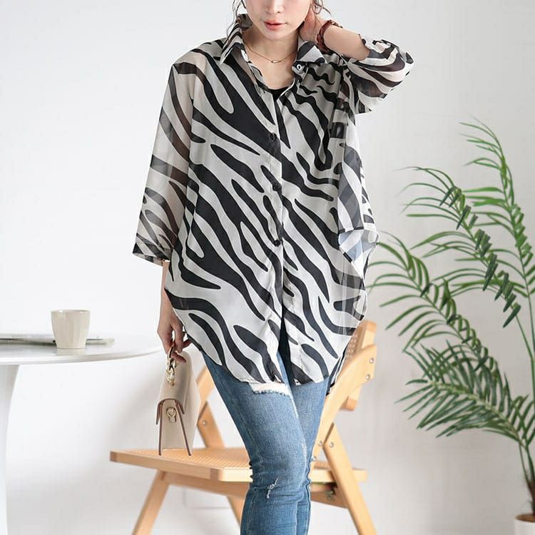 大きいサイズ レディース ゼブラ柄ワイドシアーシャツ　nh240356 【メール便可】