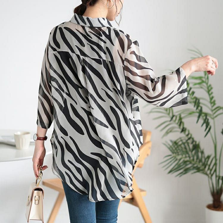 大きいサイズ レディース ゼブラ柄ワイドシアーシャツ　nh240356 【メール便可】