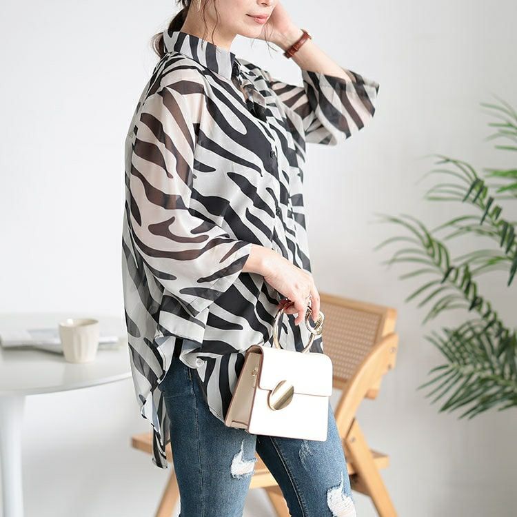 大きいサイズ レディース ゼブラ柄ワイドシアーシャツ　nh240356 【メール便可】