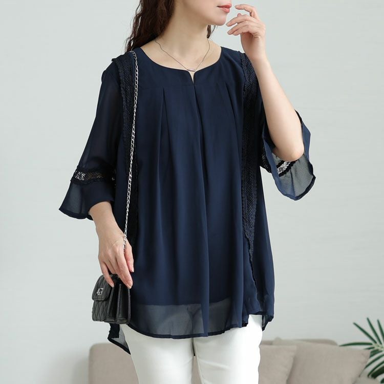 大きいサイズ レディース バックプリーツタックシフォンチュニック　nh240364 【メール便可】