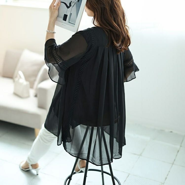 大きいサイズ レディース バックプリーツタックシフォンチュニック　nh240364 【メール便可】