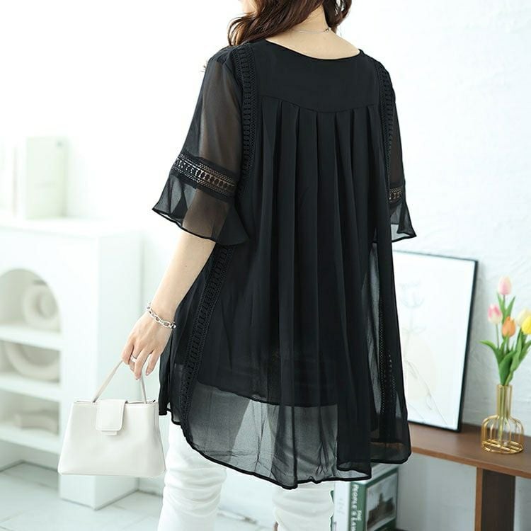 大きいサイズ レディース バックプリーツタックシフォンチュニック　nh240364 【メール便可】