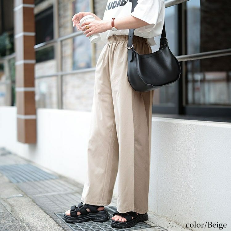 大きいサイズ レディース サイド配色切り替えワイドパンツ　maru-30045