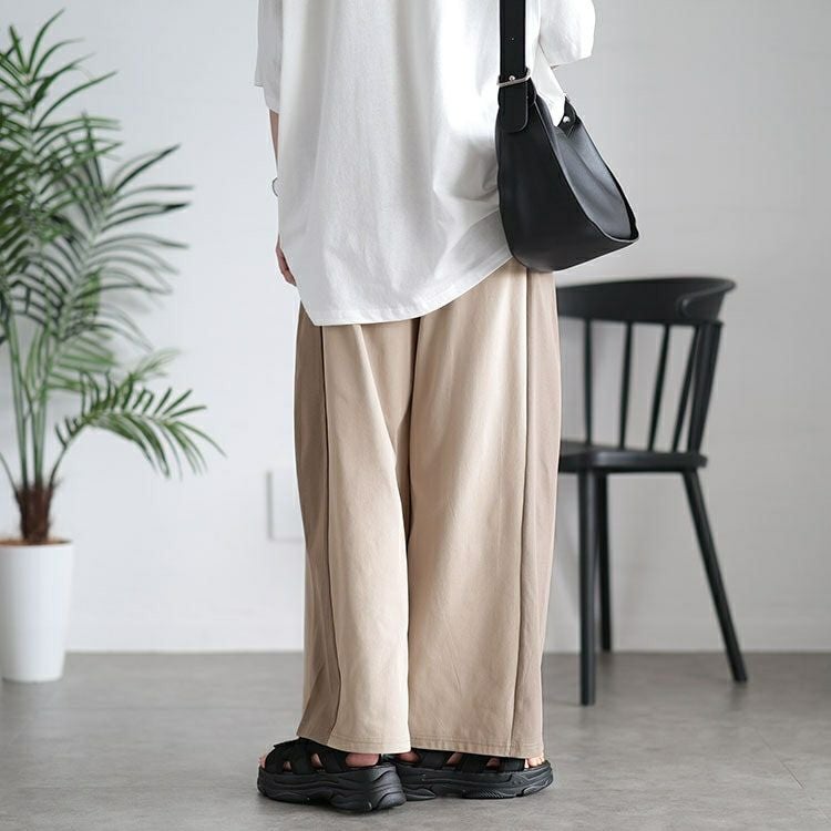 大きいサイズ レディース サイド配色切り替えワイドパンツ　maru-30045