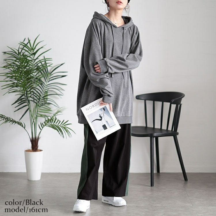 大きいサイズ レディース サイド配色切り替えワイドパンツ　maru-30045