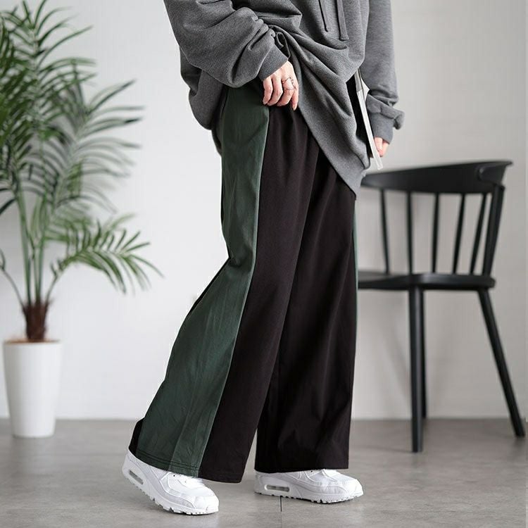 大きいサイズ レディース サイド配色切り替えワイドパンツ　maru-30045