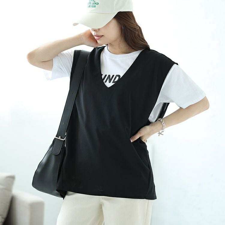 大きいサイズ レディース バックタックコクーンベスト　mncut-142429 【メール便可】