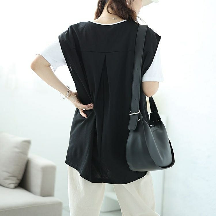 大きいサイズ レディース バックタックコクーンベスト　mncut-142429 【メール便可】