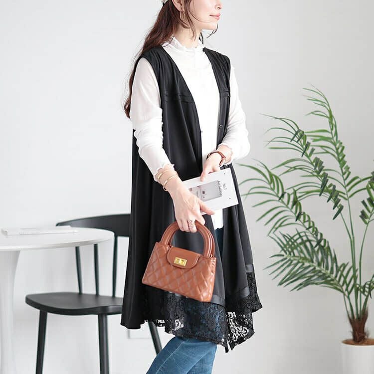 大きいサイズ レディース レース切り替えジレ　tog-1001