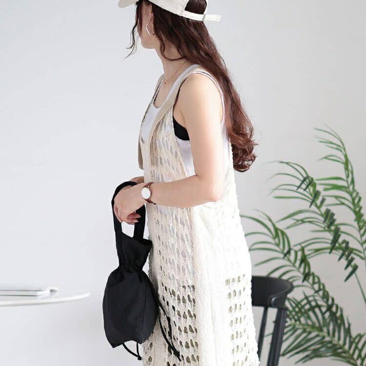 大きいサイズ レディース 透かし編みレーススリットサロペットワンピース　and-aa5077