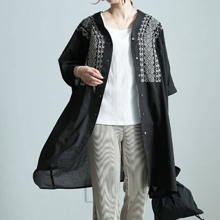 大きいサイズ レディース エスニック刺繍Vネックインド綿チュニック　kt-24mi2 【メール便可】