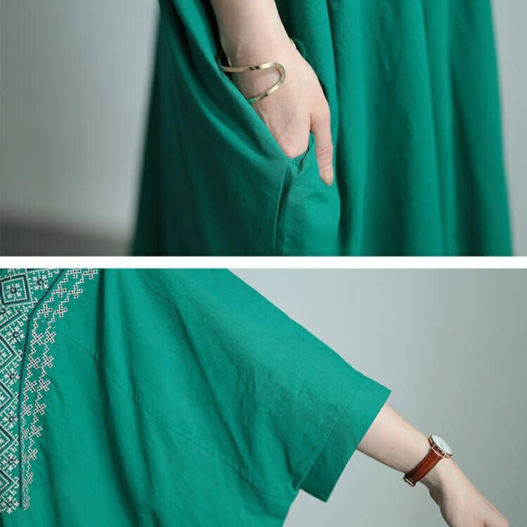 大きいサイズ レディース エスニック刺繍Vネックインド綿チュニック　kt-24mi2 【メール便可】