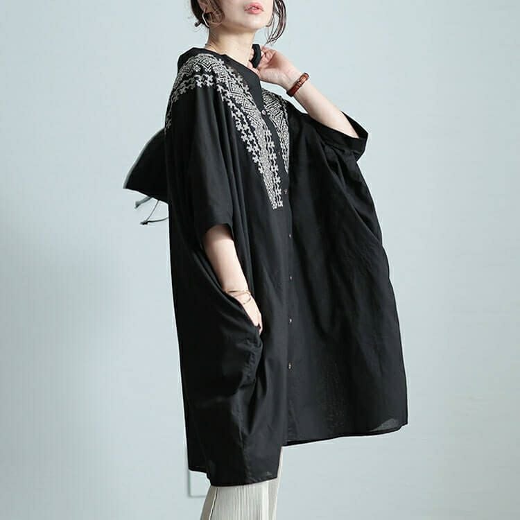 大きいサイズ レディース エスニック刺繍Vネックインド綿チュニック　kt-24mi2 【メール便可】