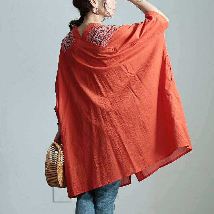 大きいサイズ レディース エスニック刺繍Vネックインド綿チュニック　kt-24mi2 【メール便可】