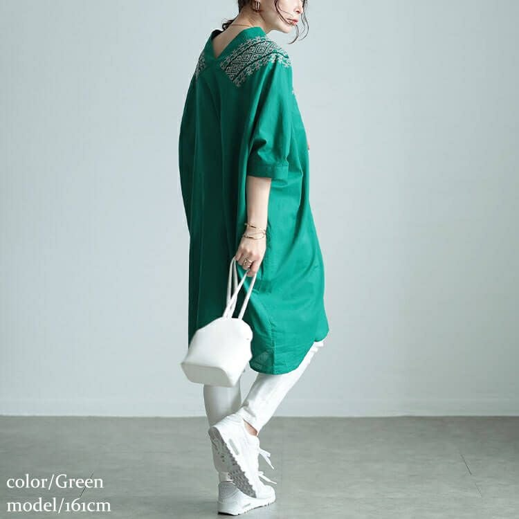 大きいサイズ レディース エスニック刺繍Vネックインド綿チュニック　kt-24mi2 【メール便可】