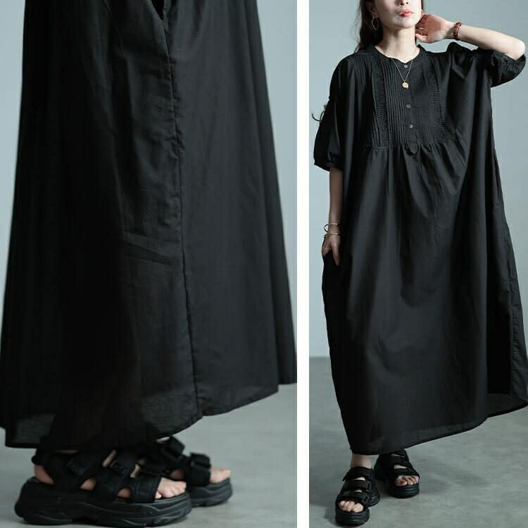 大きいサイズ レディース インド綿ピンタックバルーンスリーブワンピース　kt-24mi1 【メール便可】