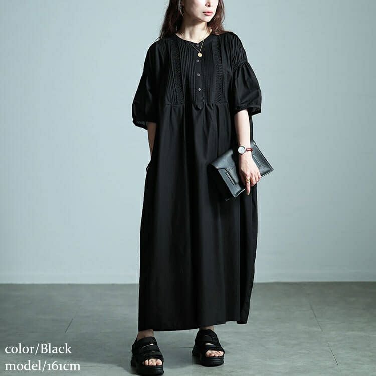 大きいサイズ レディース インド綿ピンタックバルーンスリーブワンピース　kt-24mi1 【メール便可】