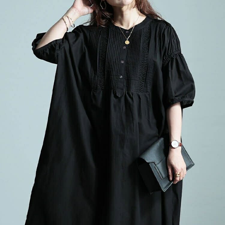 大きいサイズ レディース インド綿ピンタックバルーンスリーブワンピース　kt-24mi1 【メール便可】