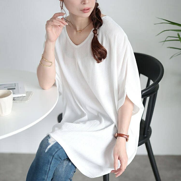 大きいサイズ レディース 楊柳Vネックドルマンチュニック　kt-7824700 【メール便可】