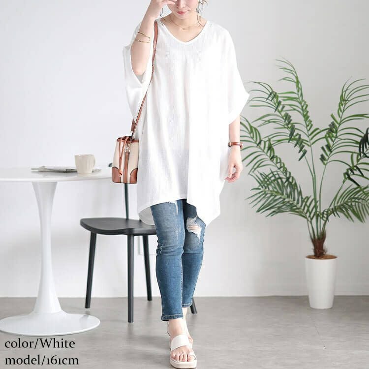 大きいサイズ レディース 楊柳Vネックドルマンチュニック　kt-7824700 【メール便可】