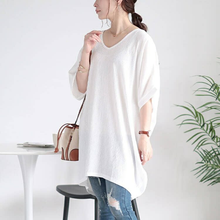 大きいサイズ レディース 楊柳Vネックドルマンチュニック　kt-7824700 【メール便可】