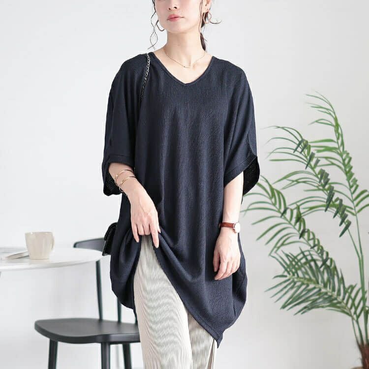 大きいサイズ レディース 楊柳Vネックドルマンチュニック　kt-7824700 【メール便可】