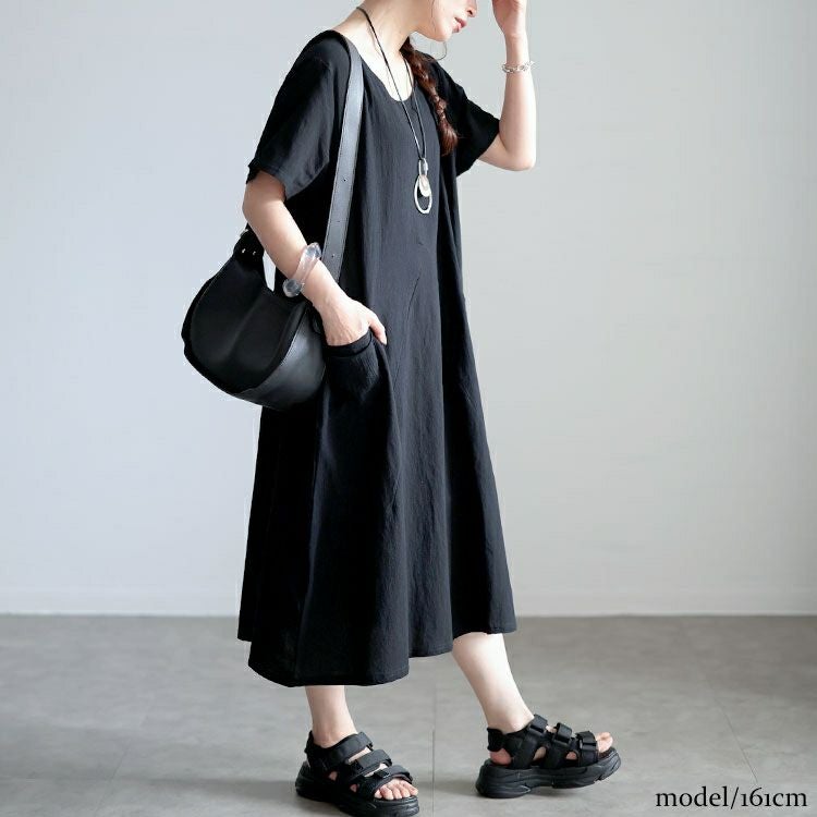 大きいサイズ レディース ポケット付きコットンワンピース　goldy-1533