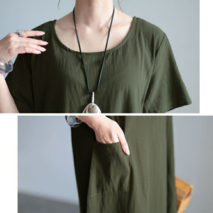 大きいサイズ レディース ポケット付きコットンワンピース　goldy-1533