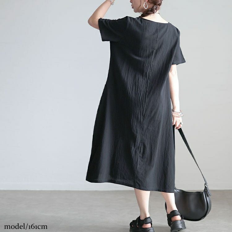 大きいサイズ レディース ポケット付きコットンワンピース　goldy-1533