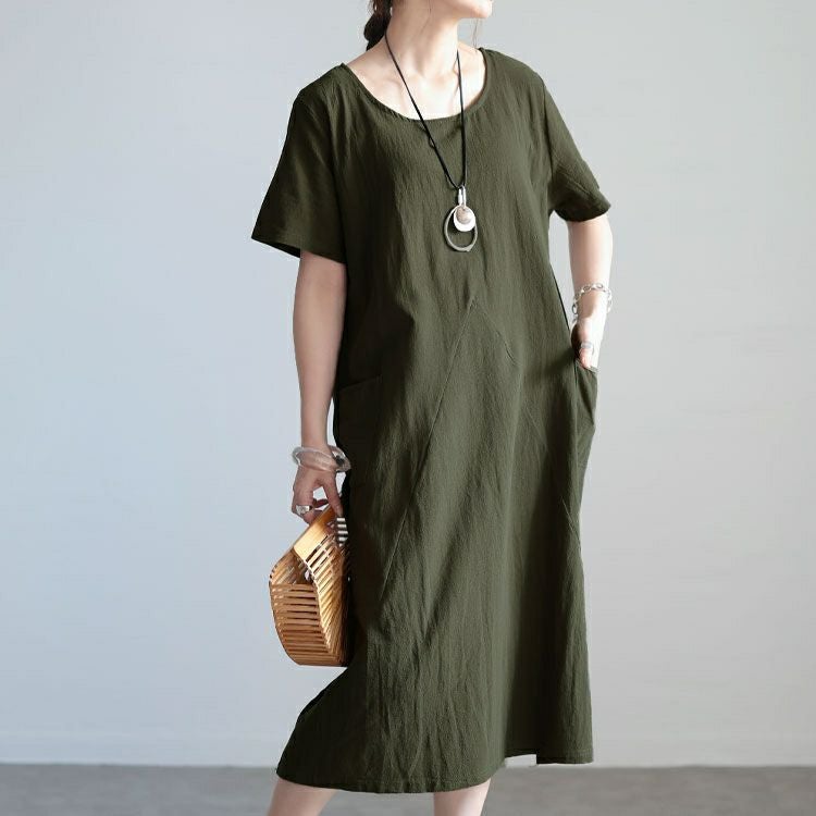 大きいサイズ レディース ポケット付きコットンワンピース　goldy-1533