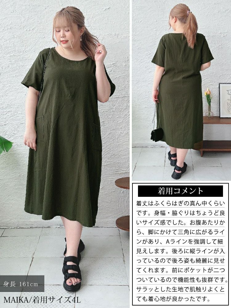大きいサイズ レディース ポケット付きコットンワンピース　goldy-1533