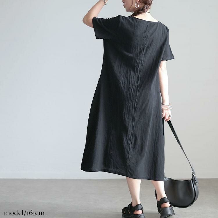 大きいサイズ レディース ポケット付きコットンワンピース　goldy-1533 ブラック