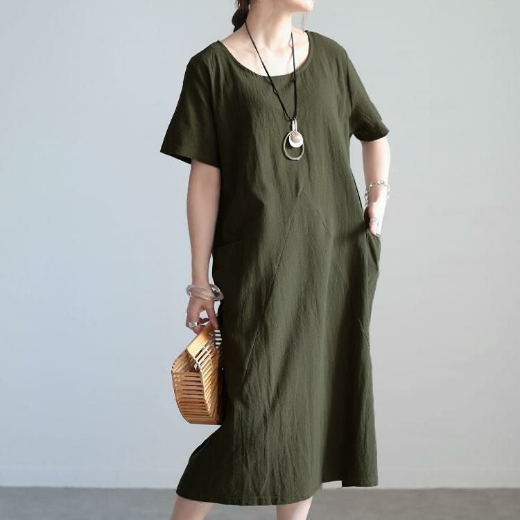 大きいサイズ レディース ポケット付きコットンワンピース　goldy-1533 グリーン