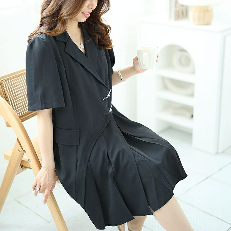 大きいサイズ レディース テーラードカラー半袖ワンピース　goldy-1532